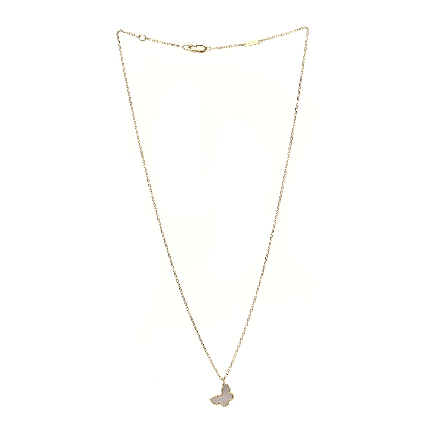 18K Yellow Gold Mother of Pearl Sweet Alhambra Butterfly Pendant Necklace