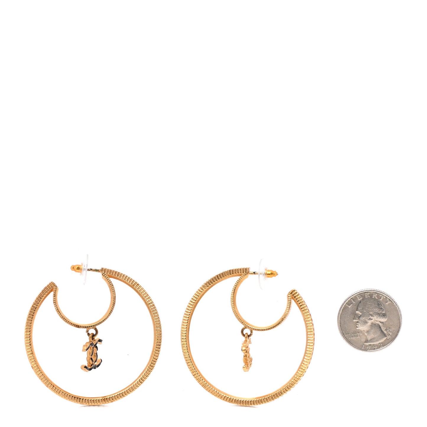Crystal CC Drop Hoop Earrings Gold