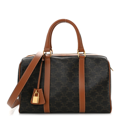 Celine Triomphe Canvas Calfskin Large Boston Bag Tan 1 of 10