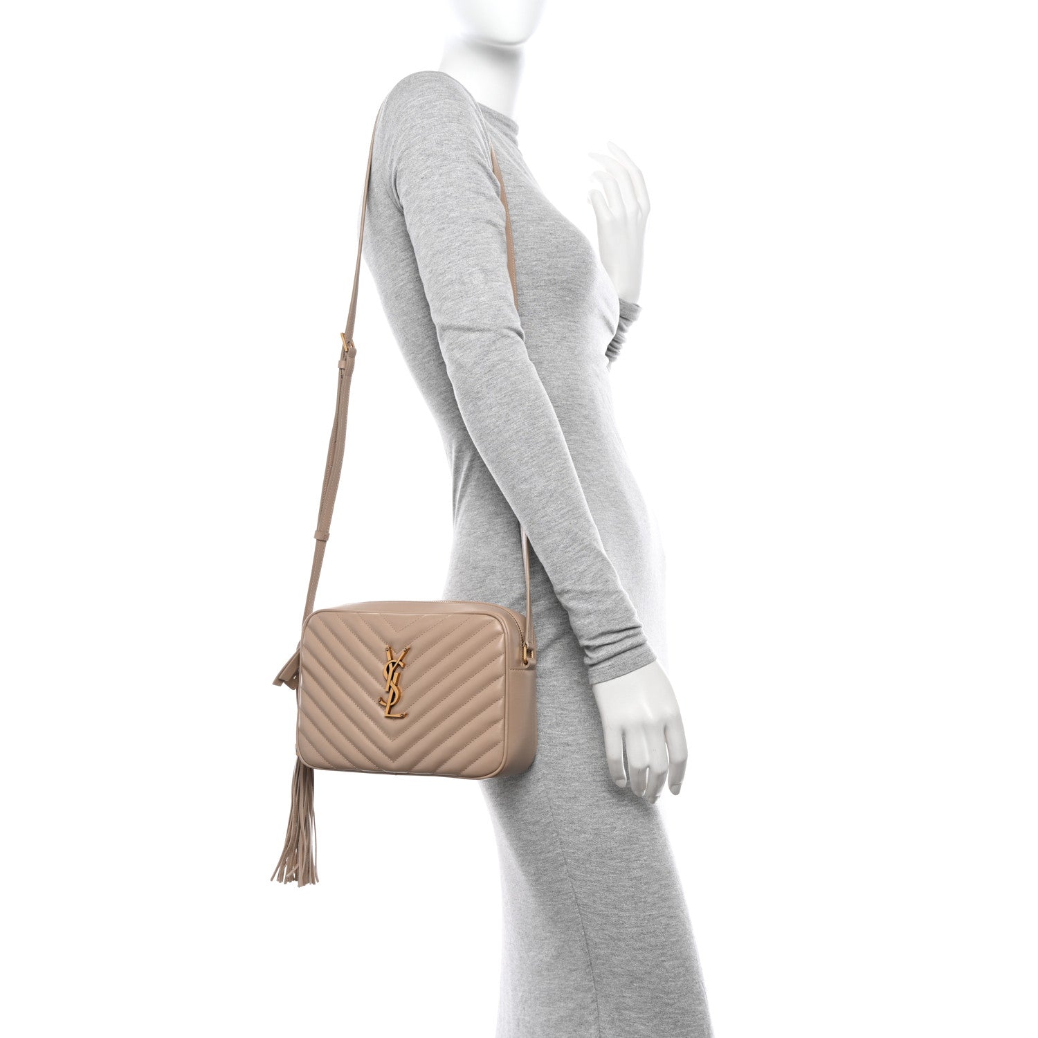 Saint Laurent Calfskin Matelasse Monogram Lou Camera Bag Dark Beige 2 of 12