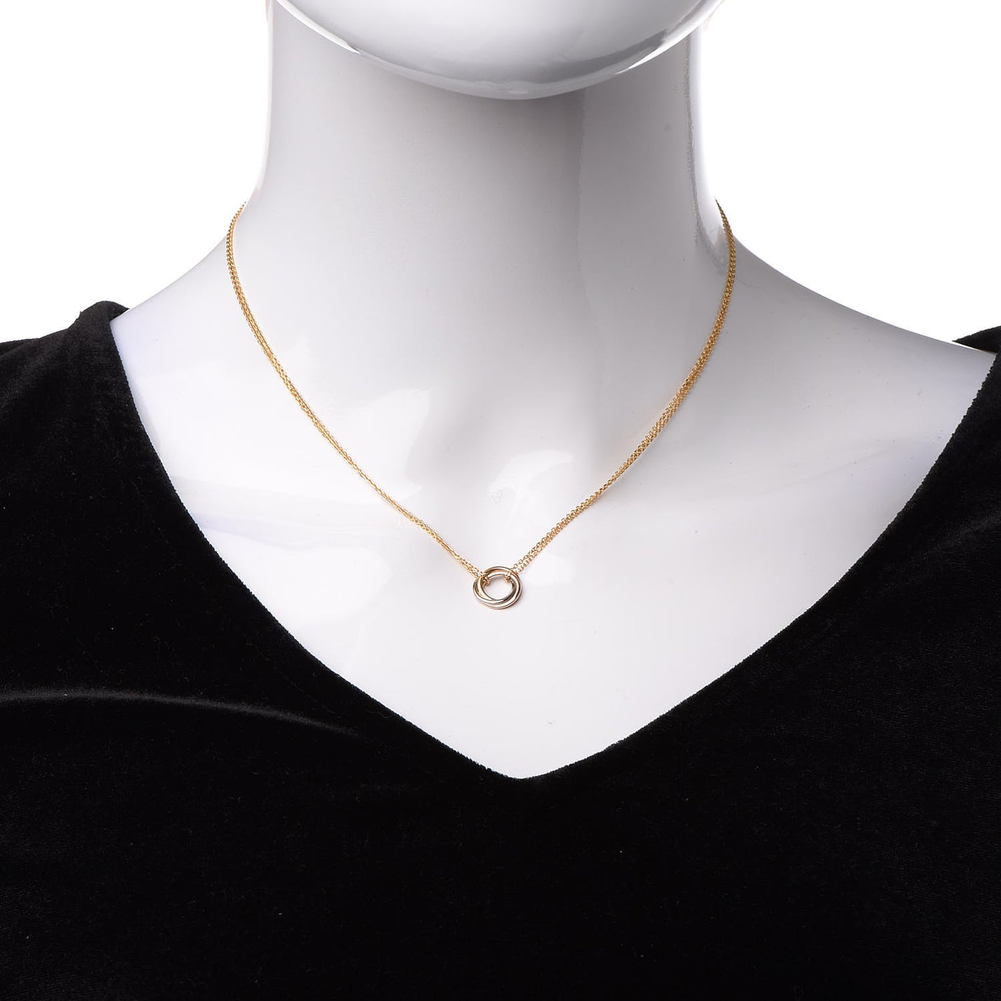 18K Pink Yellow White Gold Trinity Double Chain Pendant Necklace