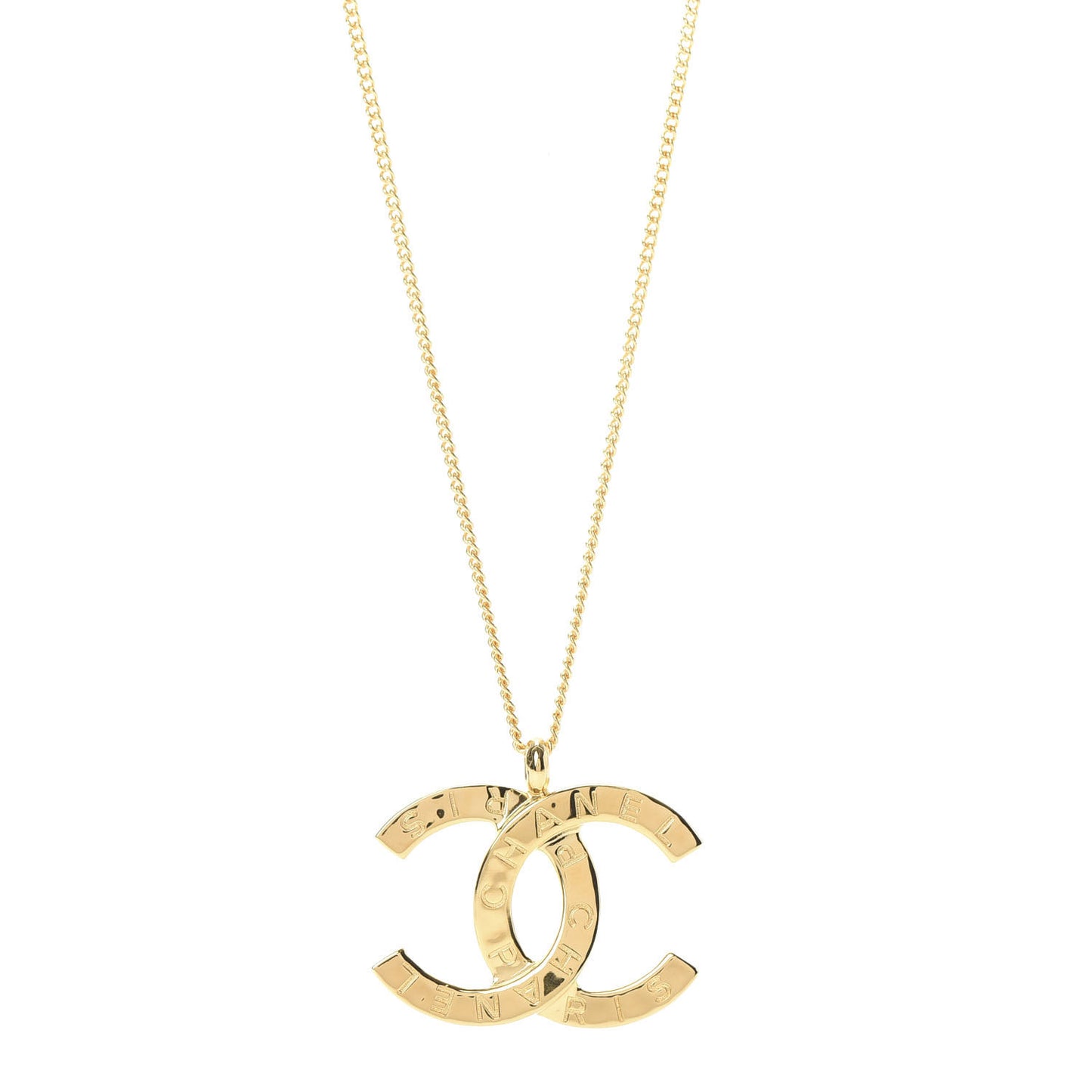 Metal CC Paris Button Necklace Gold