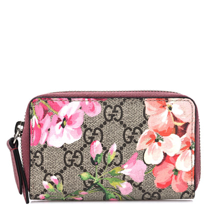 Gucci GG Supreme Monogram Blooms Zip Around Card Case Wallet Beige Multicolor Dry Rose 1 of 7