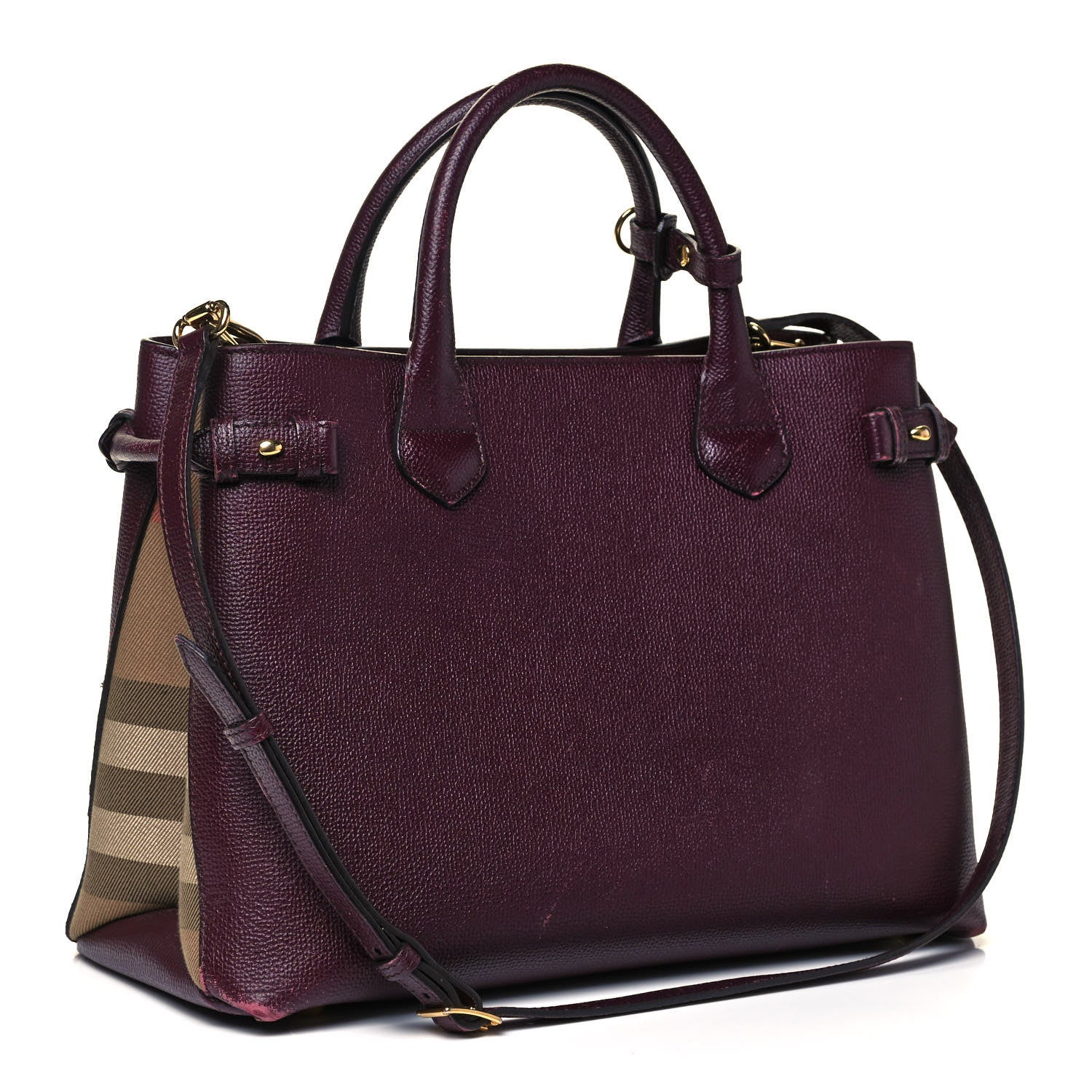 Burberry Grainy Calfskin House Check Medium Banner Tote Elderberry 3 of 15