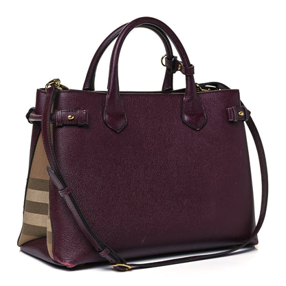 Burberry Grainy Calfskin House Check Medium Banner Tote Elderberry 3 of 15