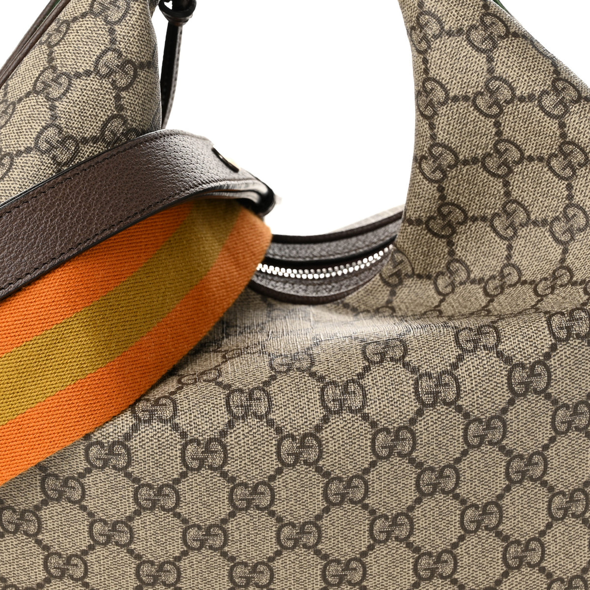 GG Supreme Monogram Textured Calfskin Web Large Attache Shoulder Bag Beige Ebony New Acero