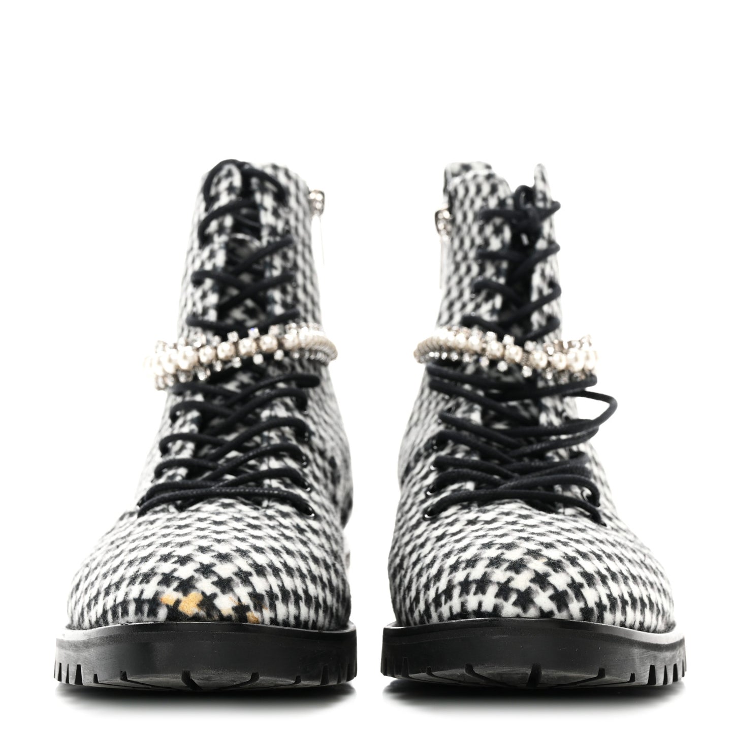 Houndstooth Crystal Embellished Cruz Combat Boots 38 Black White