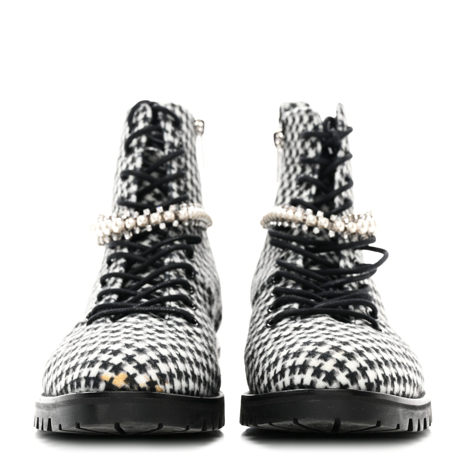 Jimmy Choo Houndstooth Crystal Embellished Cruz Combat Boots 38 Black White 2 of 7