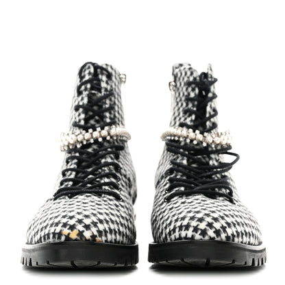 Jimmy Choo Houndstooth Crystal Embellished Cruz Combat Boots 38 Black White 2 of 7