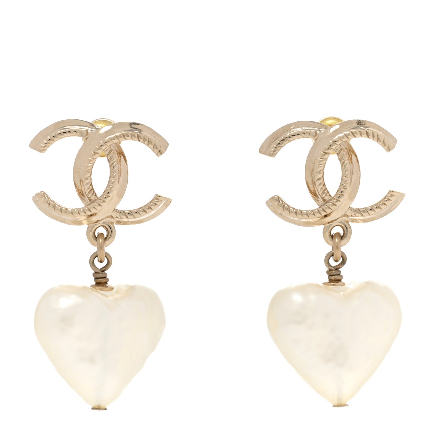 Pearl CC Heart Drop Earrings Gold