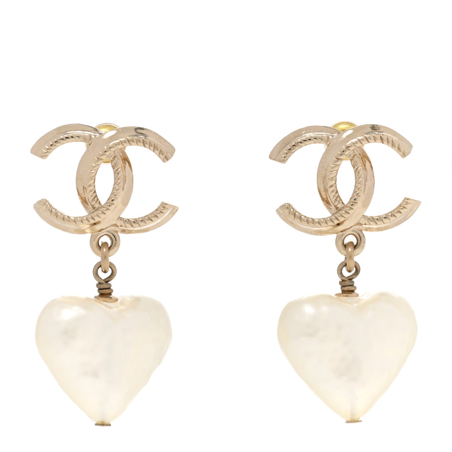 Chanel Pearl CC Heart Drop Earrings Gold 1 of 4