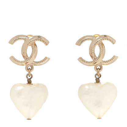 Chanel Pearl CC Heart Drop Earrings Gold 1 of 4
