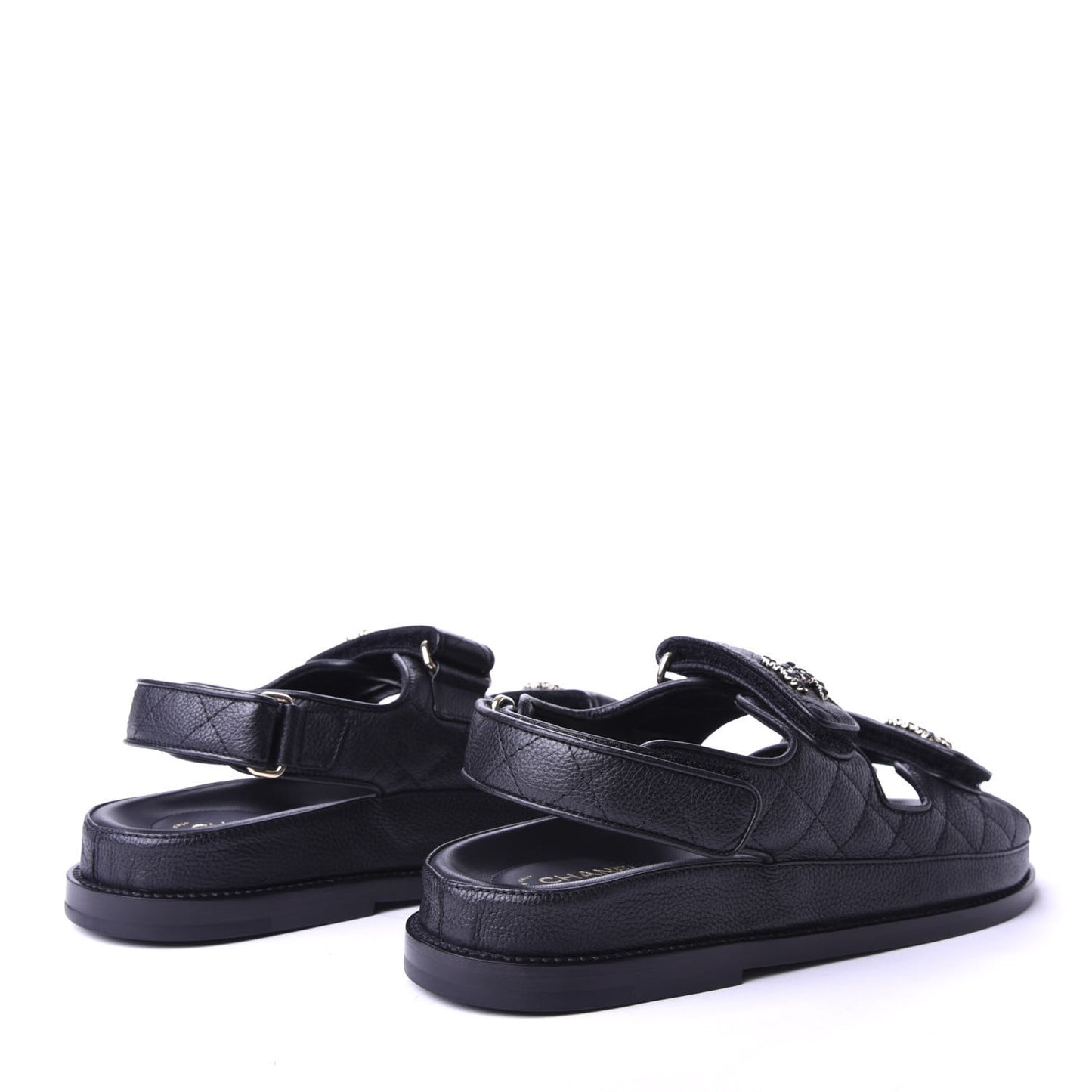 Grained Calfskin Velcro Dad Sandals 36 Black