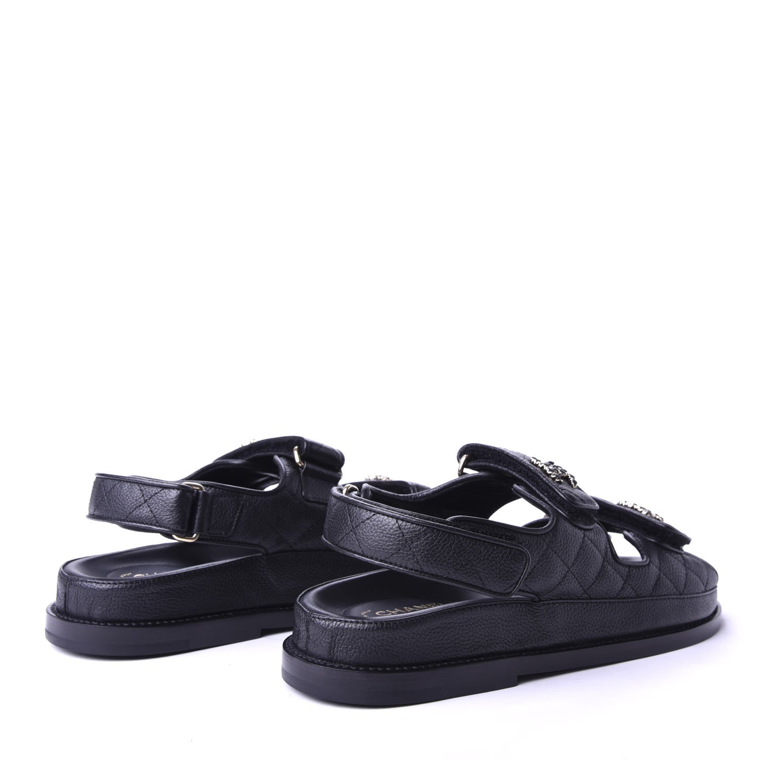 Chanel Grained Calfskin Velcro Dad Sandals 36 Black 4 of 10