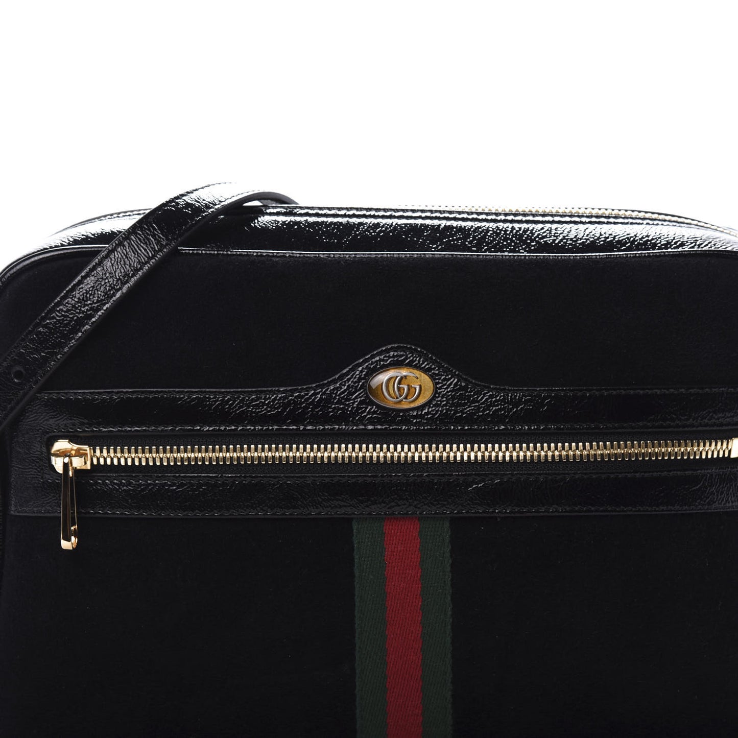 Suede Patent Web Small Ophidia Shoulder Bag Black