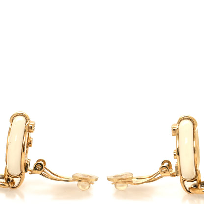 Chanel Metal Resin CC Round Drop Clip On Earrings Gold 3 of 4