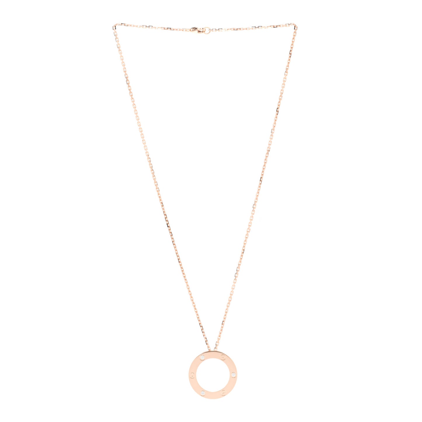 18K Pink Gold 3 Diamonds LOVE Pendant Necklace