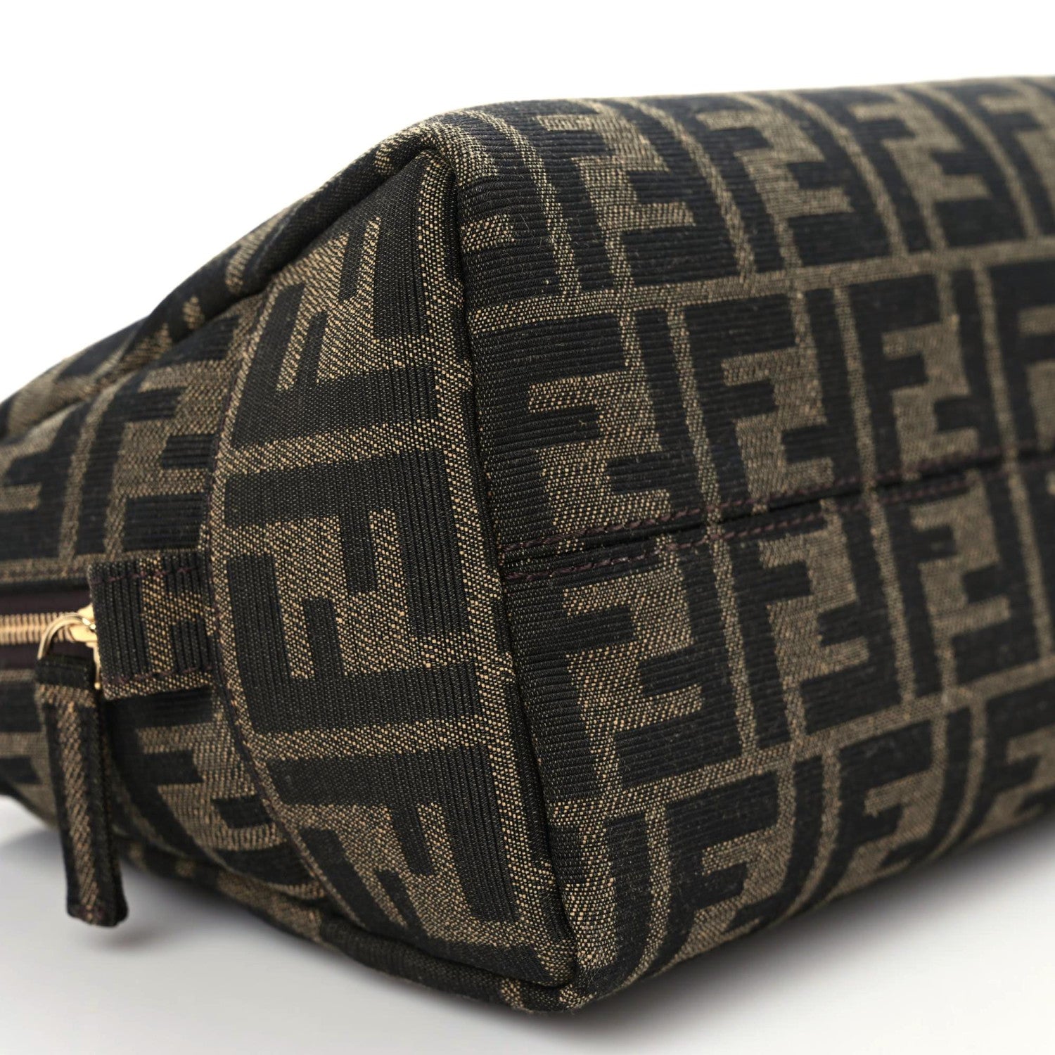 Fendi Fabric Jacquard FF 1974 Medium Trapezoid Beauty Pouch Tobacco Moro Black 5 of 11