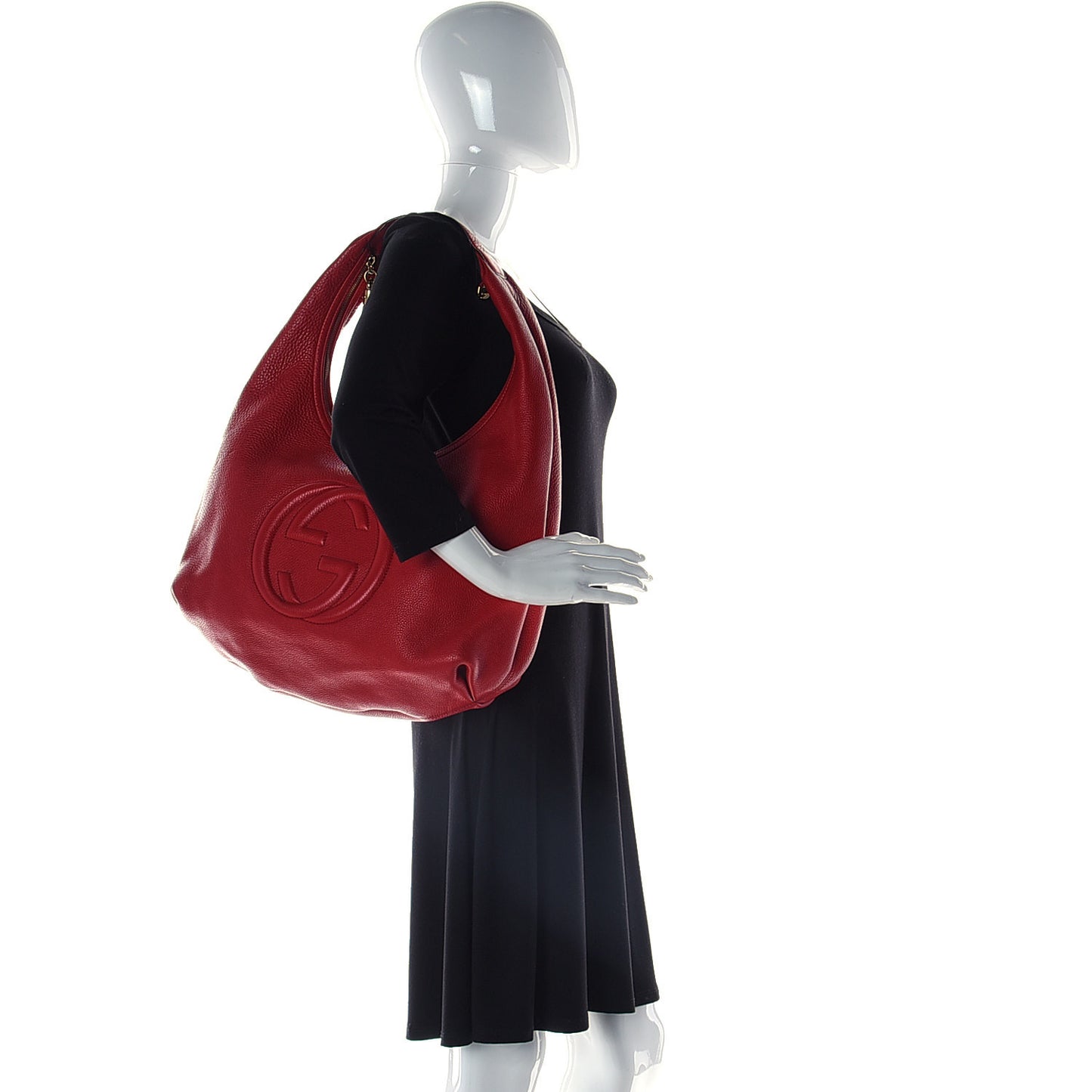 Pebbled Calfskin Large Soho Hobo Red