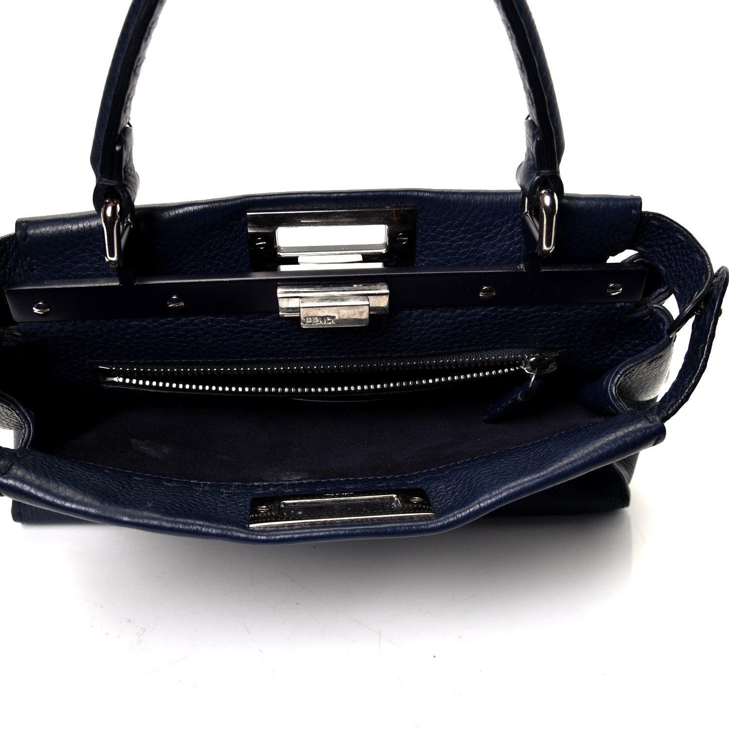 Fendi Cuoio Romano Selleria Medium Peekaboo Iconic Satchel Blue Notte 4 of 4
