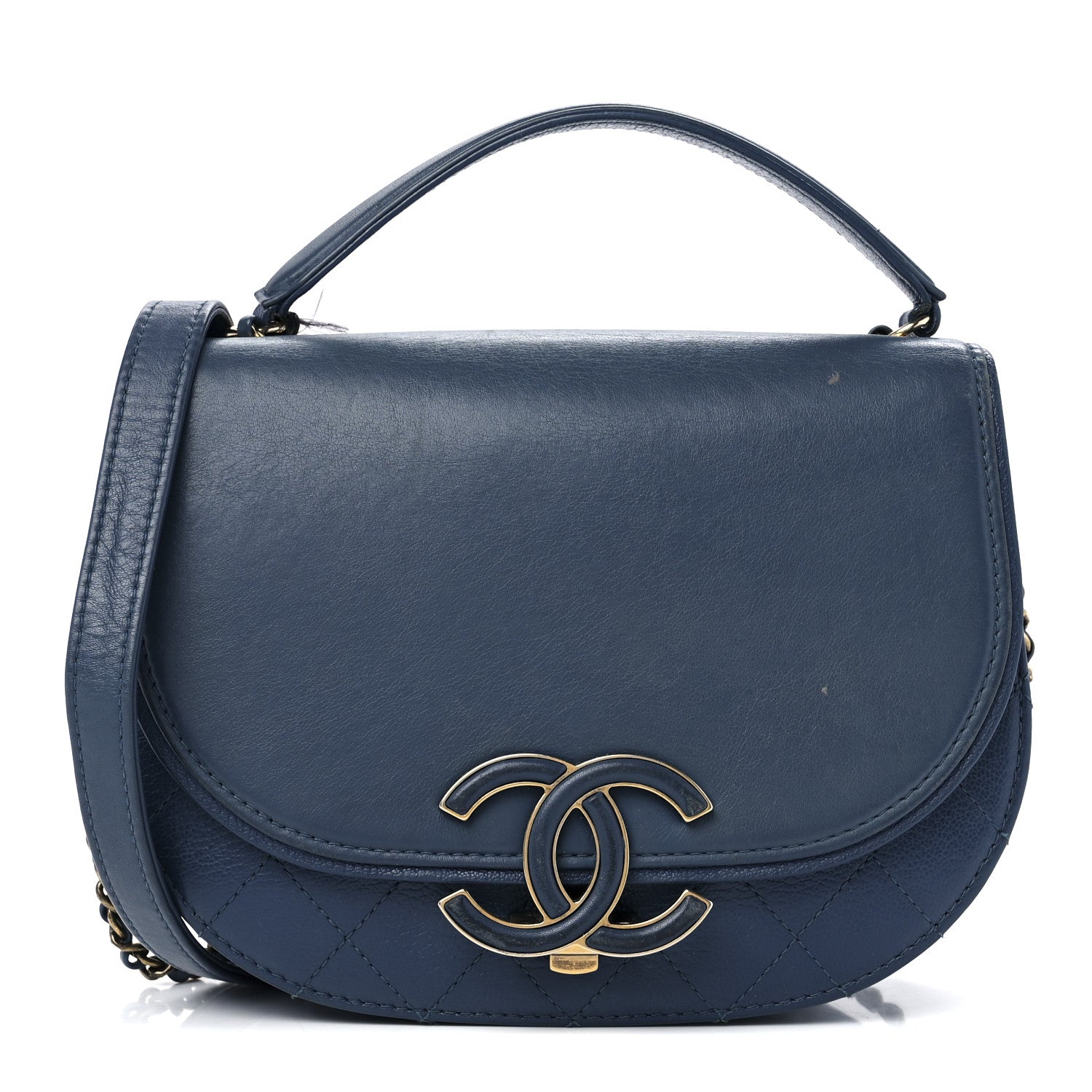 Chanel Shiny Calfskin Goatskin Quilted Small Coco Curve Messenger Flap Navy 1 of 15