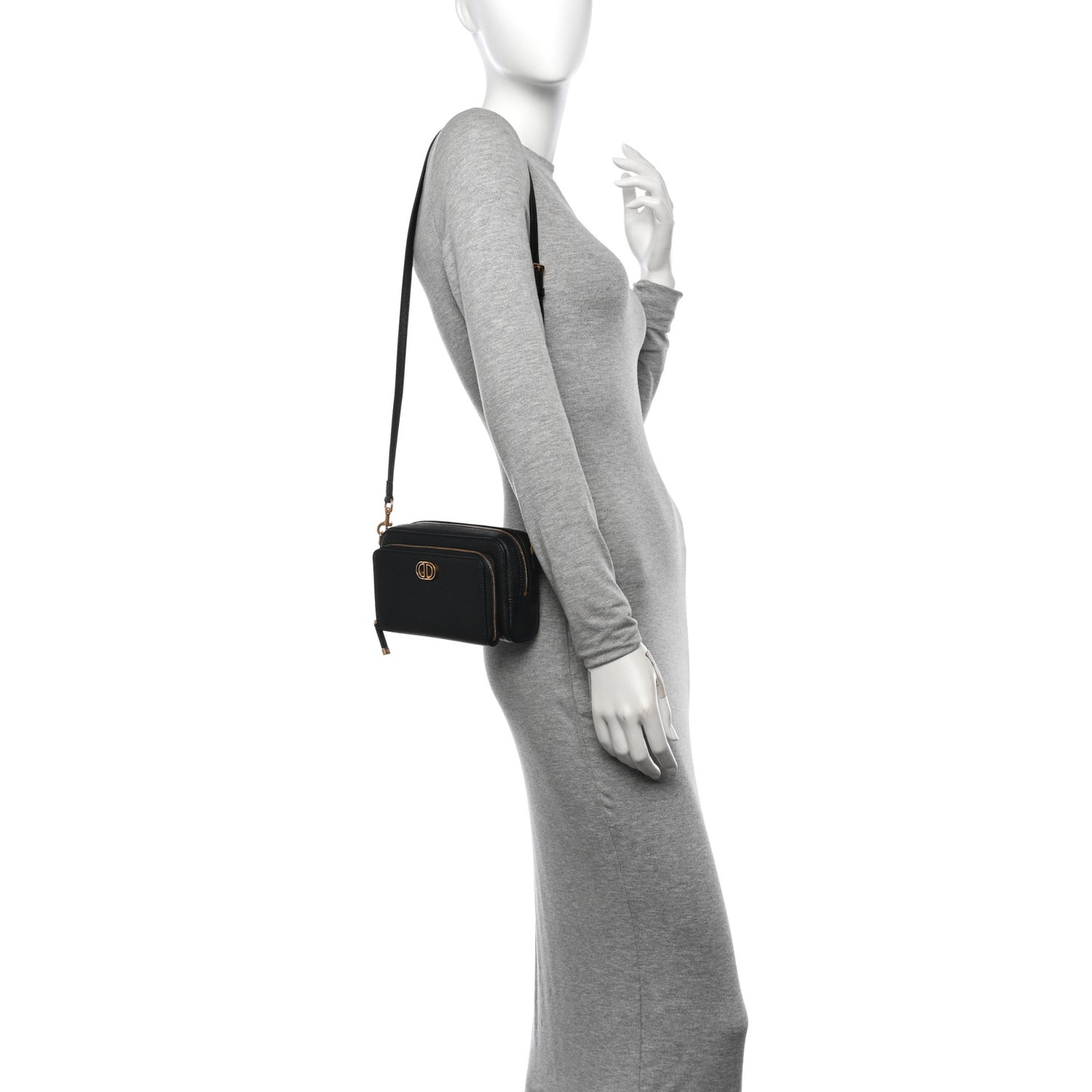 Grained Calfskin Caro Double Pouch Black