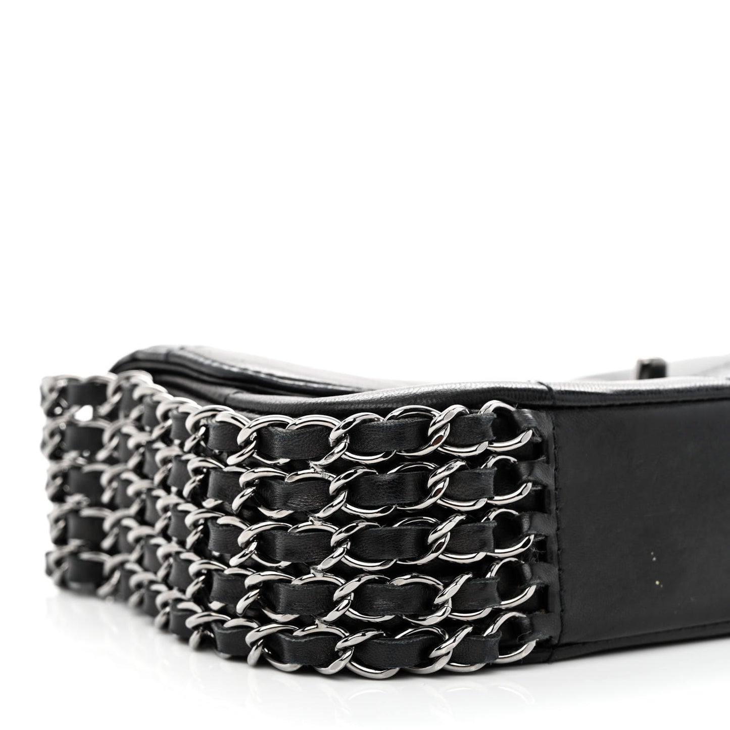 Lambskin Square Quilted 5 Chain Flap Black