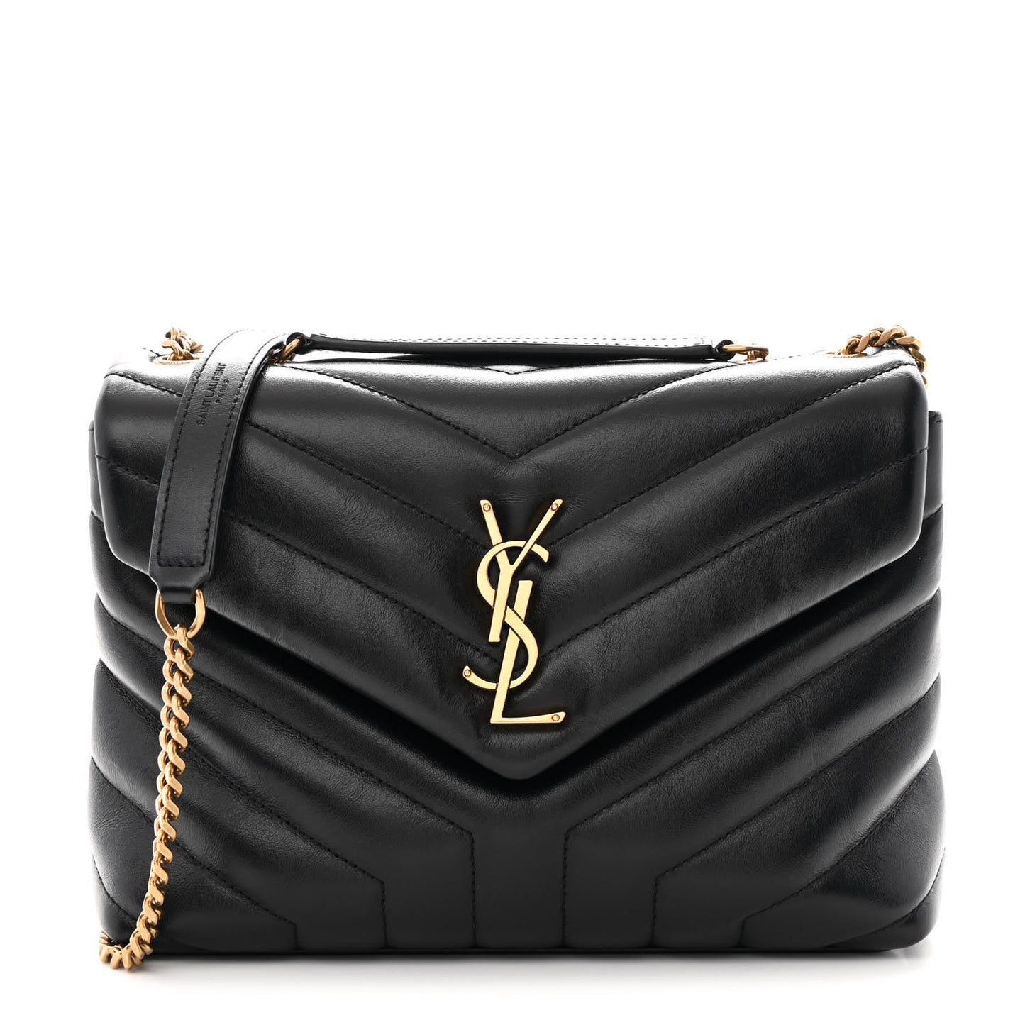 Calfskin Y Quilted Monogram Small Loulou Chain Satchel Black