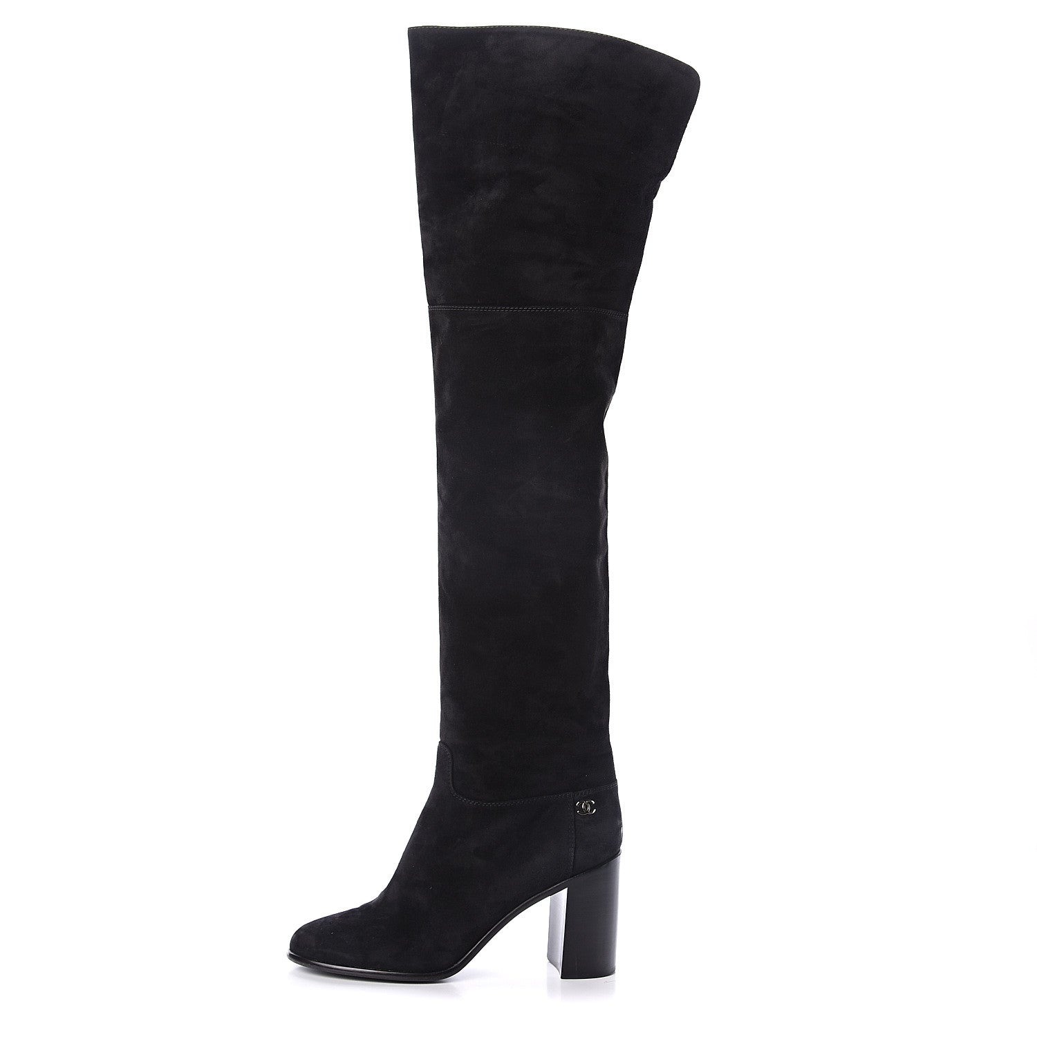 Chanel Suede Calfskin CC Over The Knee Boots 40.5 Black 1 of 6