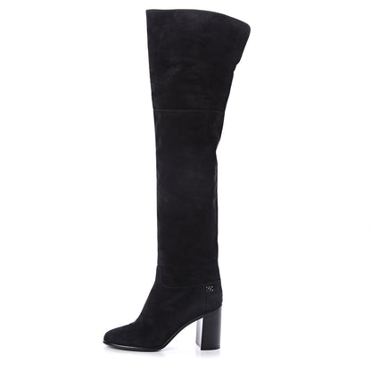 Chanel Suede Calfskin CC Over The Knee Boots 40.5 Black 1 of 6