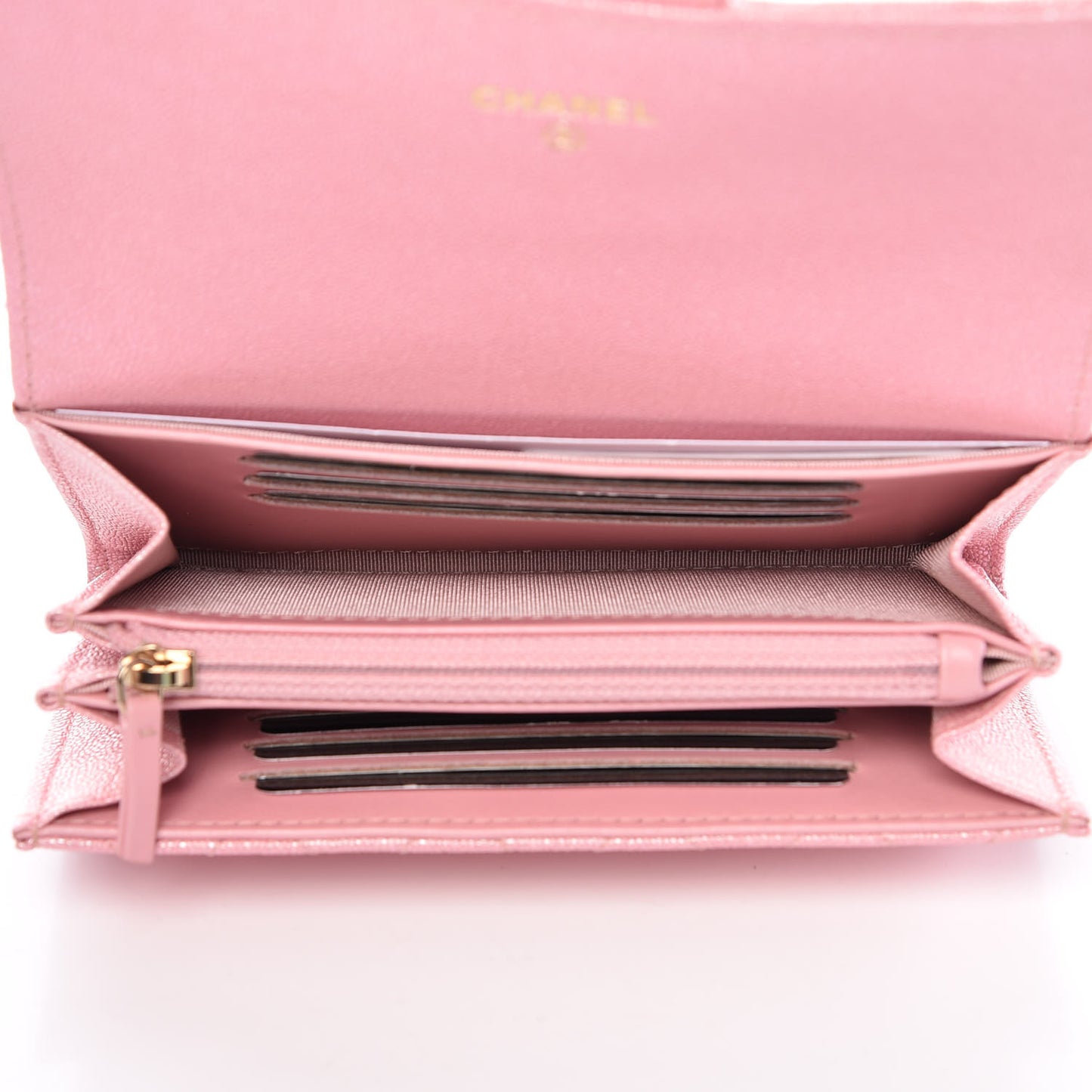 Iridescent Caviar Quilted Medium Flap Wallet Rose Pink