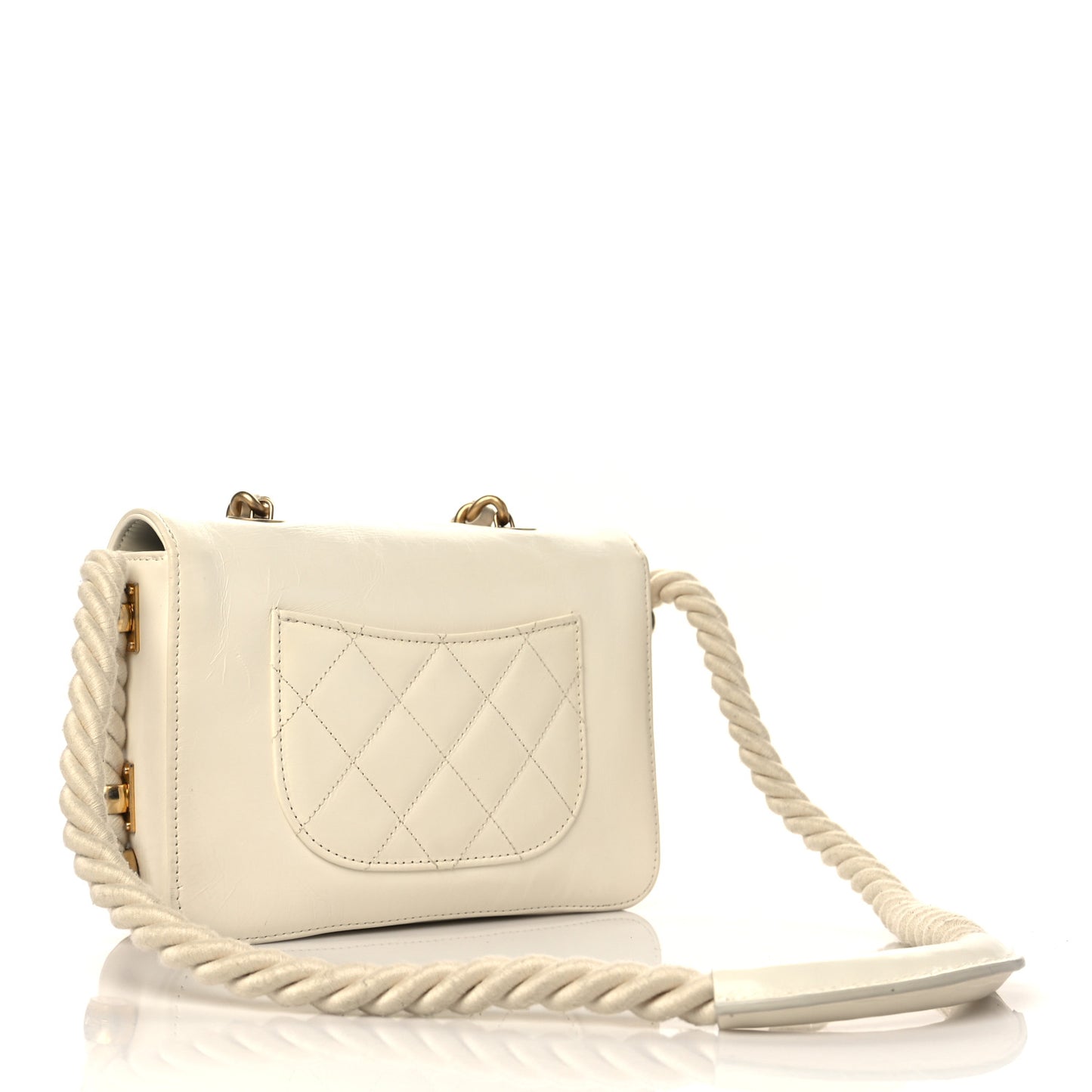 Crumpled Calfskin En Vogue Rope Flap White