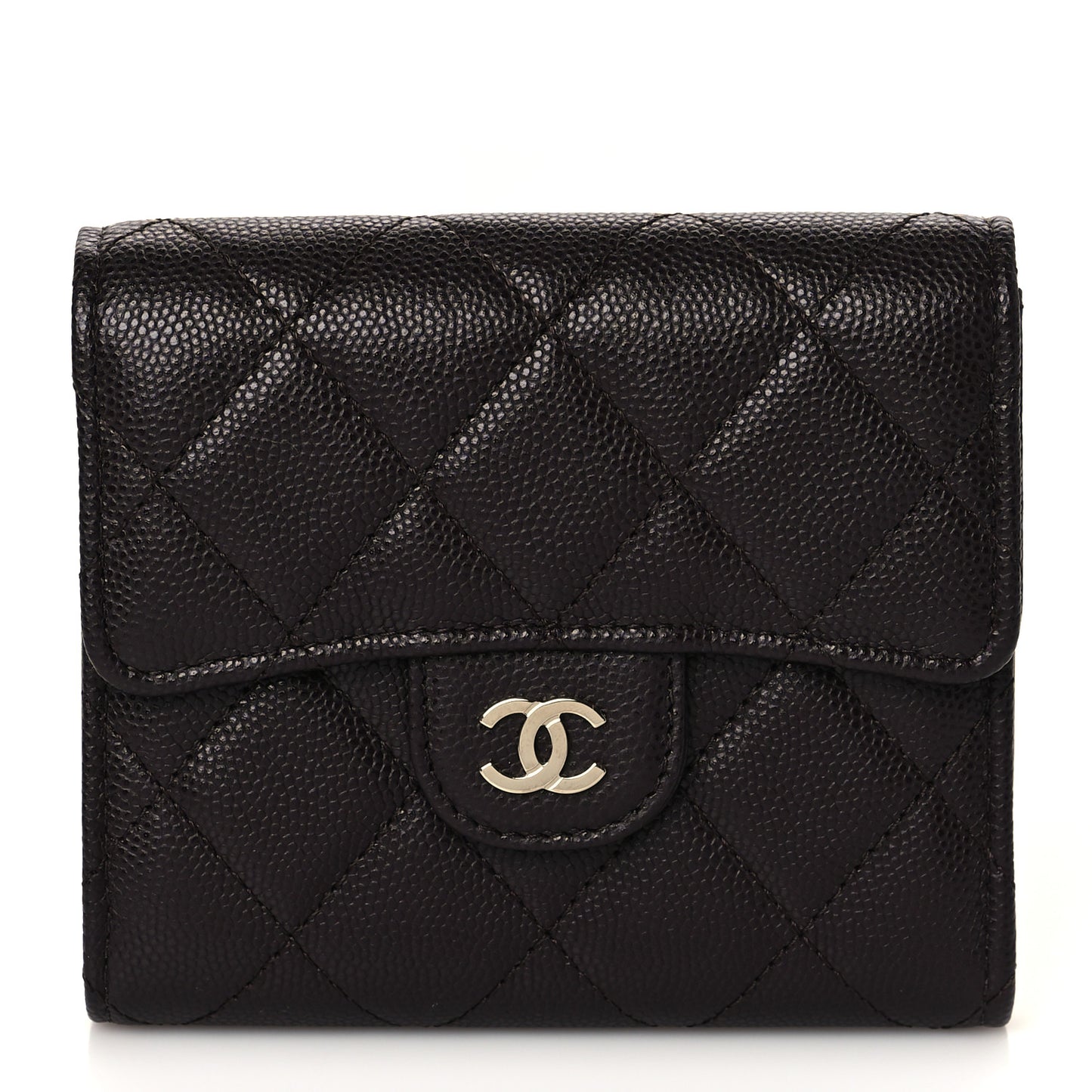 Caviar Quilted Compact Flap Wallet Dark Brown