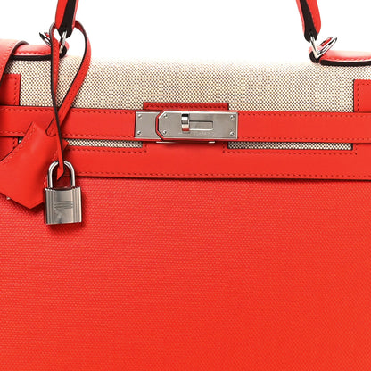 Hermes Berline Toile Swift Kelly Sellier 32 Orange Mecano Ecru 8 of 10