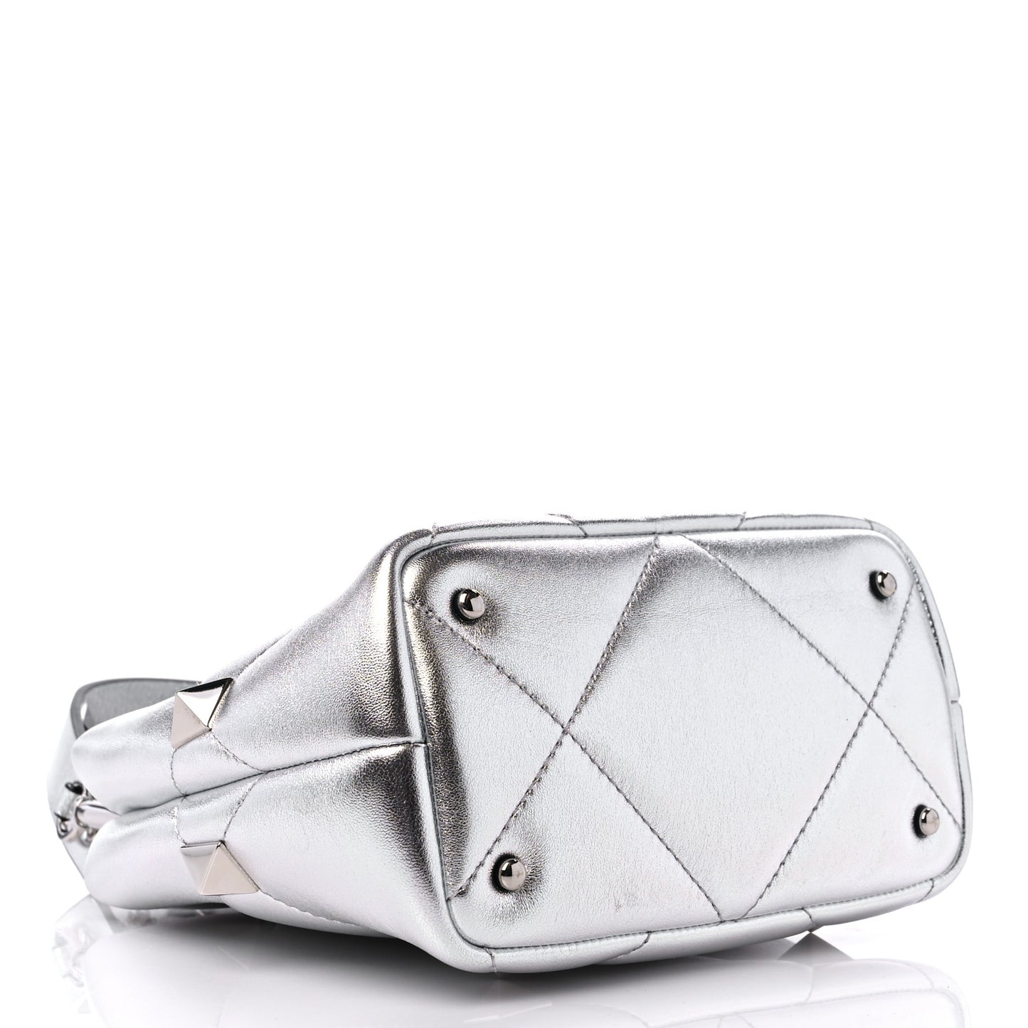 Metallic Nappa Small Roman Stud The Handle Bag Silver