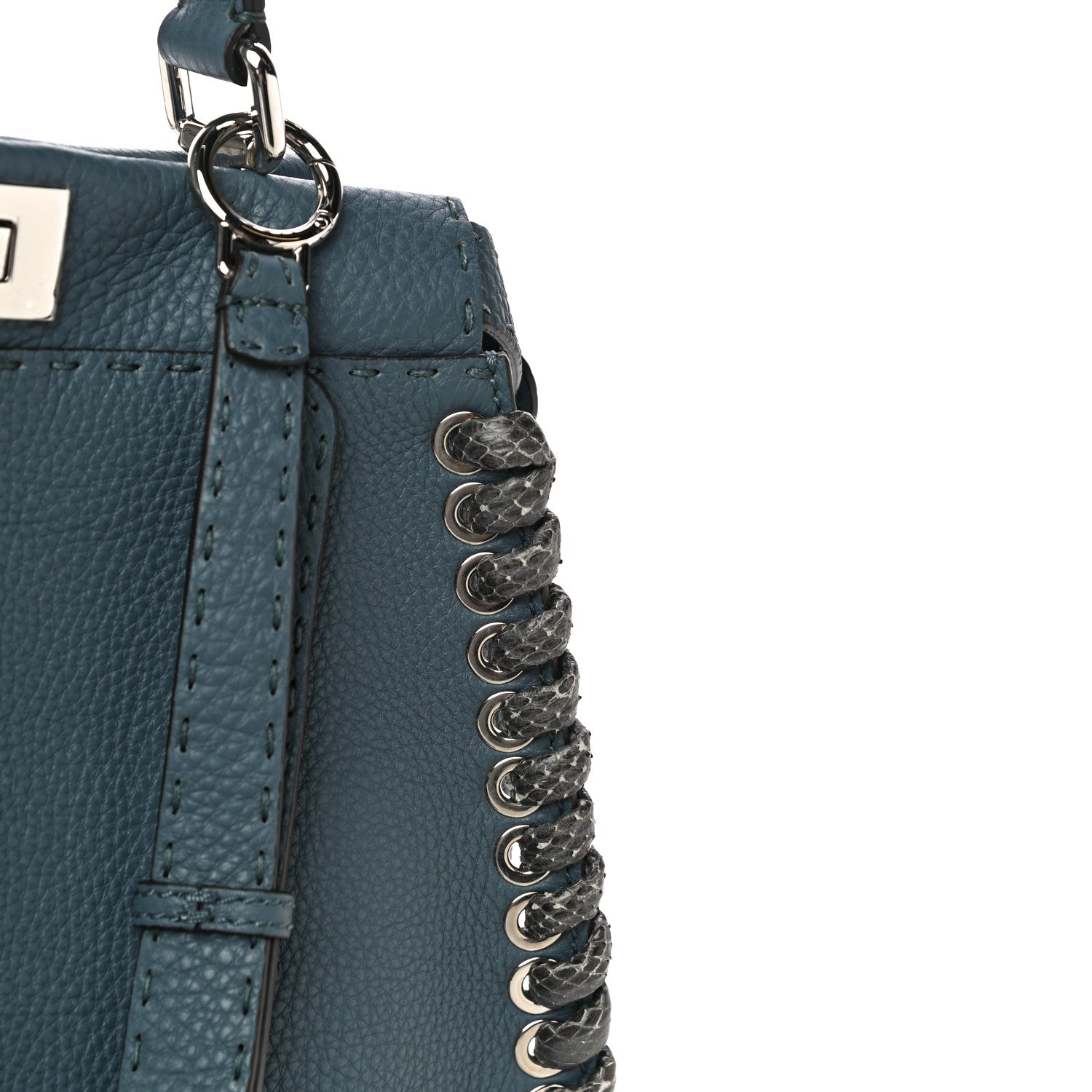 Fendi Cuoio Romano Selleria Elaphe Lace Up Medium Peekaboo Iconic Satchel Tempesta 13 of 16