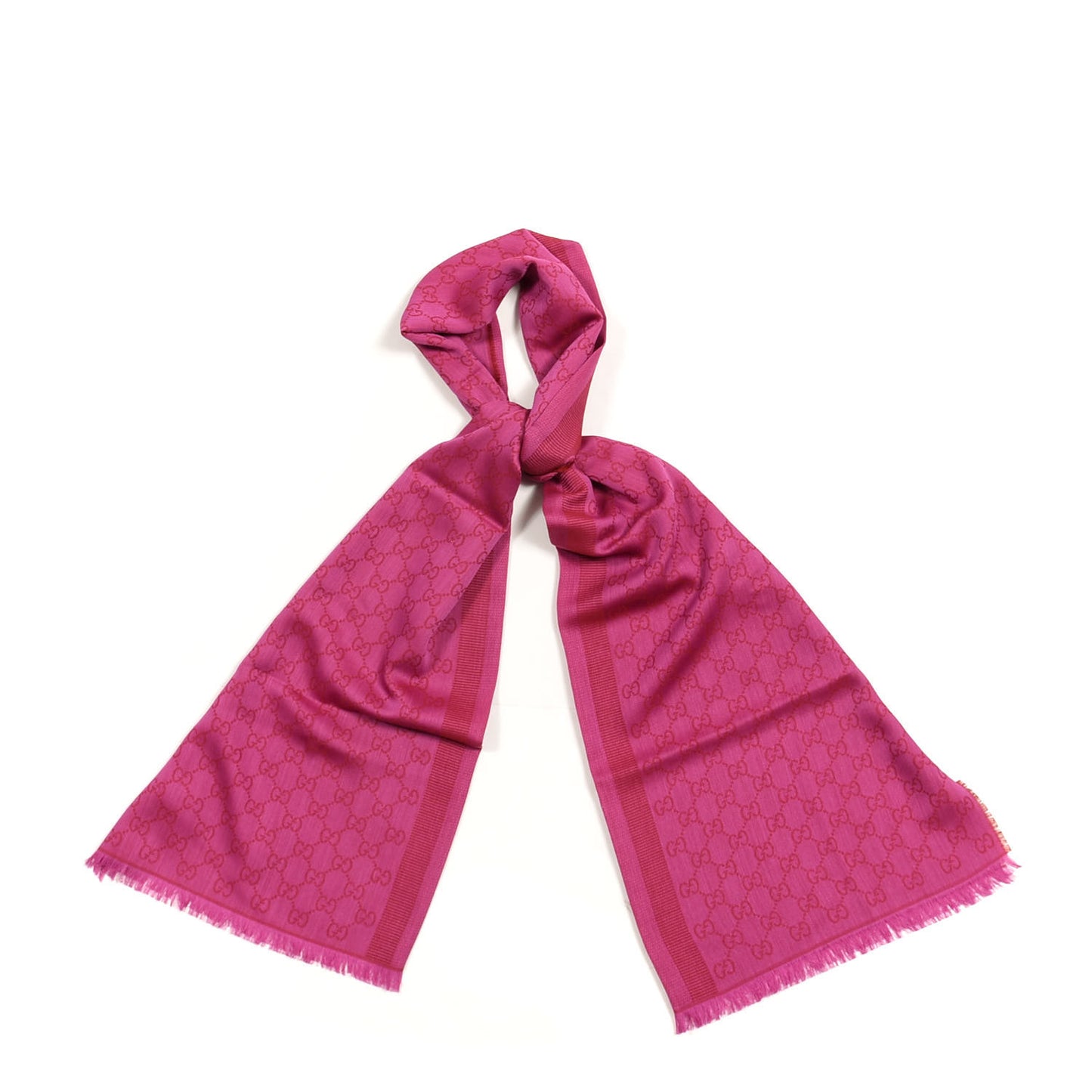 Wool Silk GG Monogram GGWeblong Fringe Scarf Shawl Red Pink