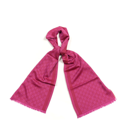 Gucci Wool Silk GG Monogram GGWeblong Fringe Scarf Shawl Red Pink 1 of 3