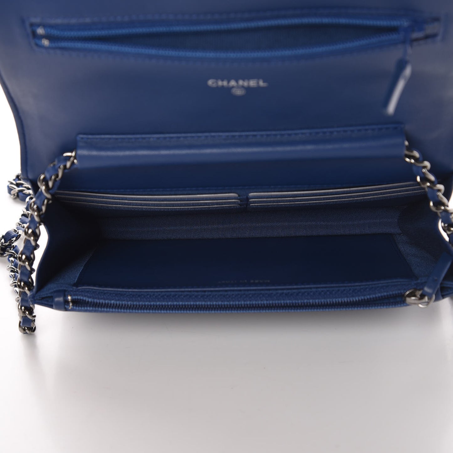 Lambskin Quilted Wallet On Chain WOC Dark Blue