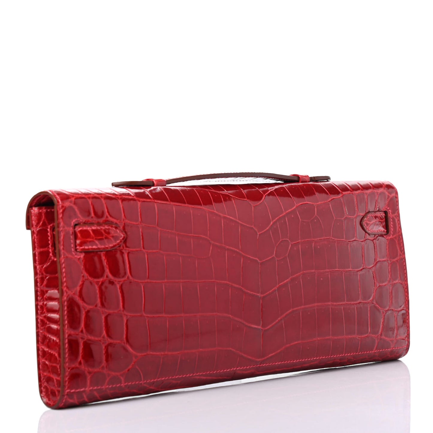 Shiny Niloticus Crocodile Kelly Cut Pochette Rouge Vif