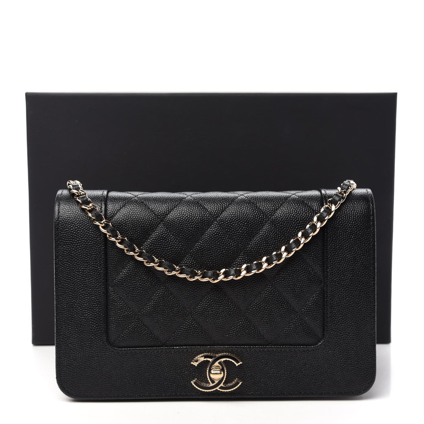 Caviar Quilted Vintage Mademoiselle Wallet On Chain WOC Black