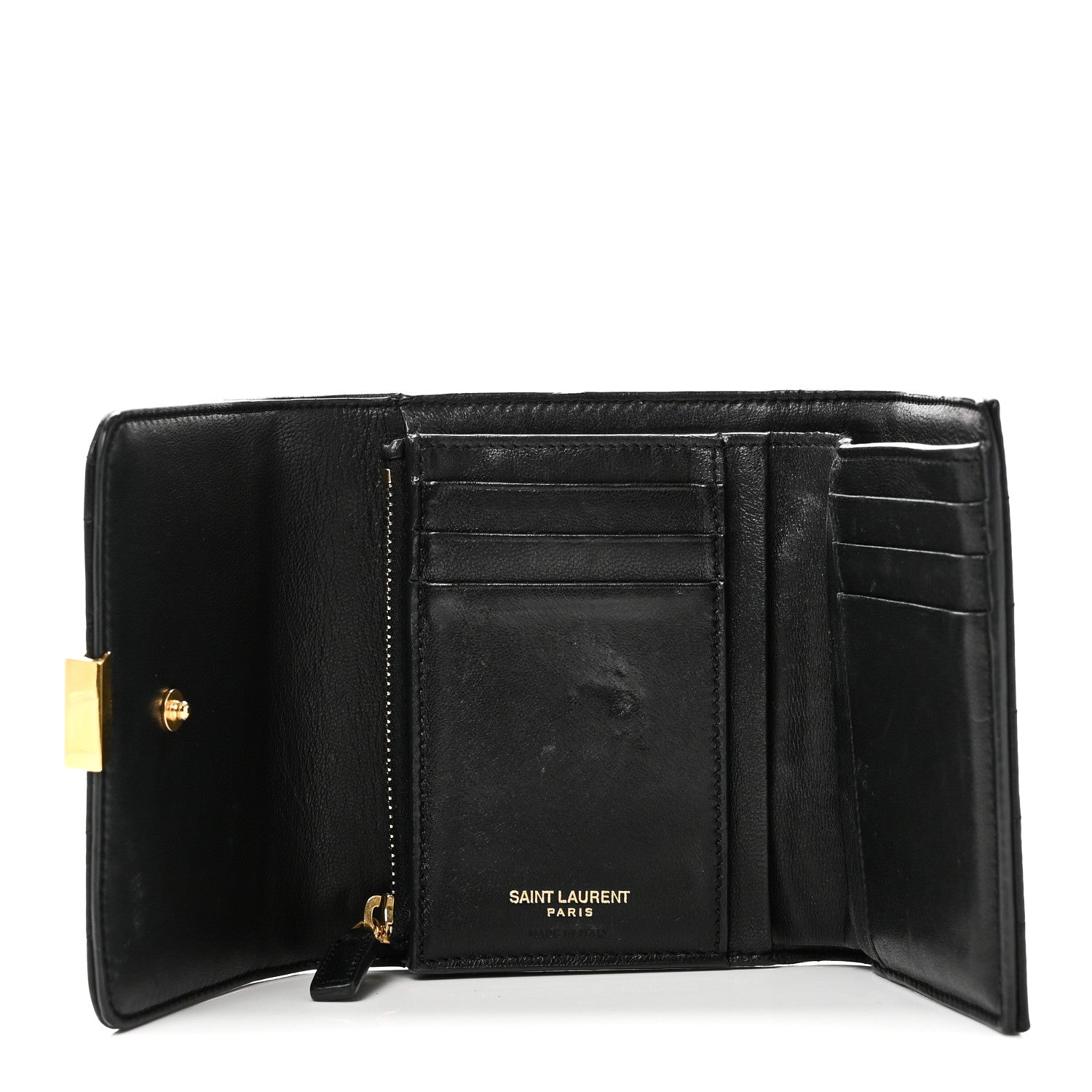 Saint Laurent Lambskin Matelasse Monogram Vicky Tri-Fold Wallet Black 5 of 8