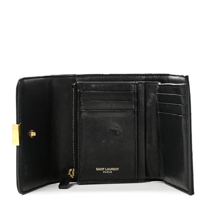 Saint Laurent Lambskin Matelasse Monogram Vicky Tri-Fold Wallet Black 5 of 8
