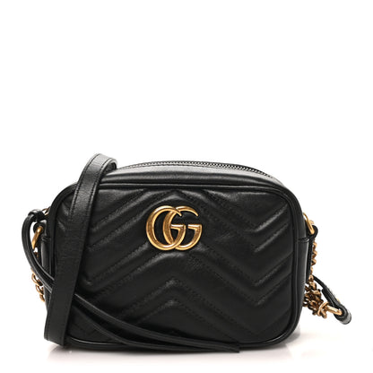 Gucci Calfskin Matelasse Mini GG Marmont Chain Shoulder Bag Black 1 of 10
