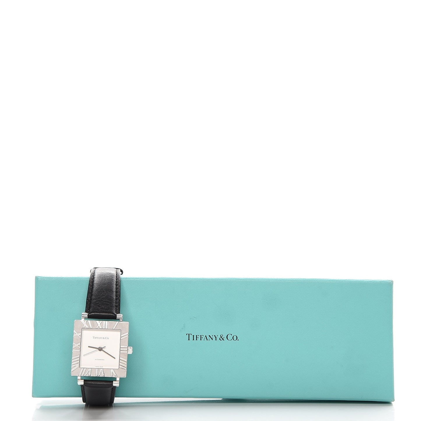 Sterling Silver Calfskin 34mm Atlas Square Automatic Watch