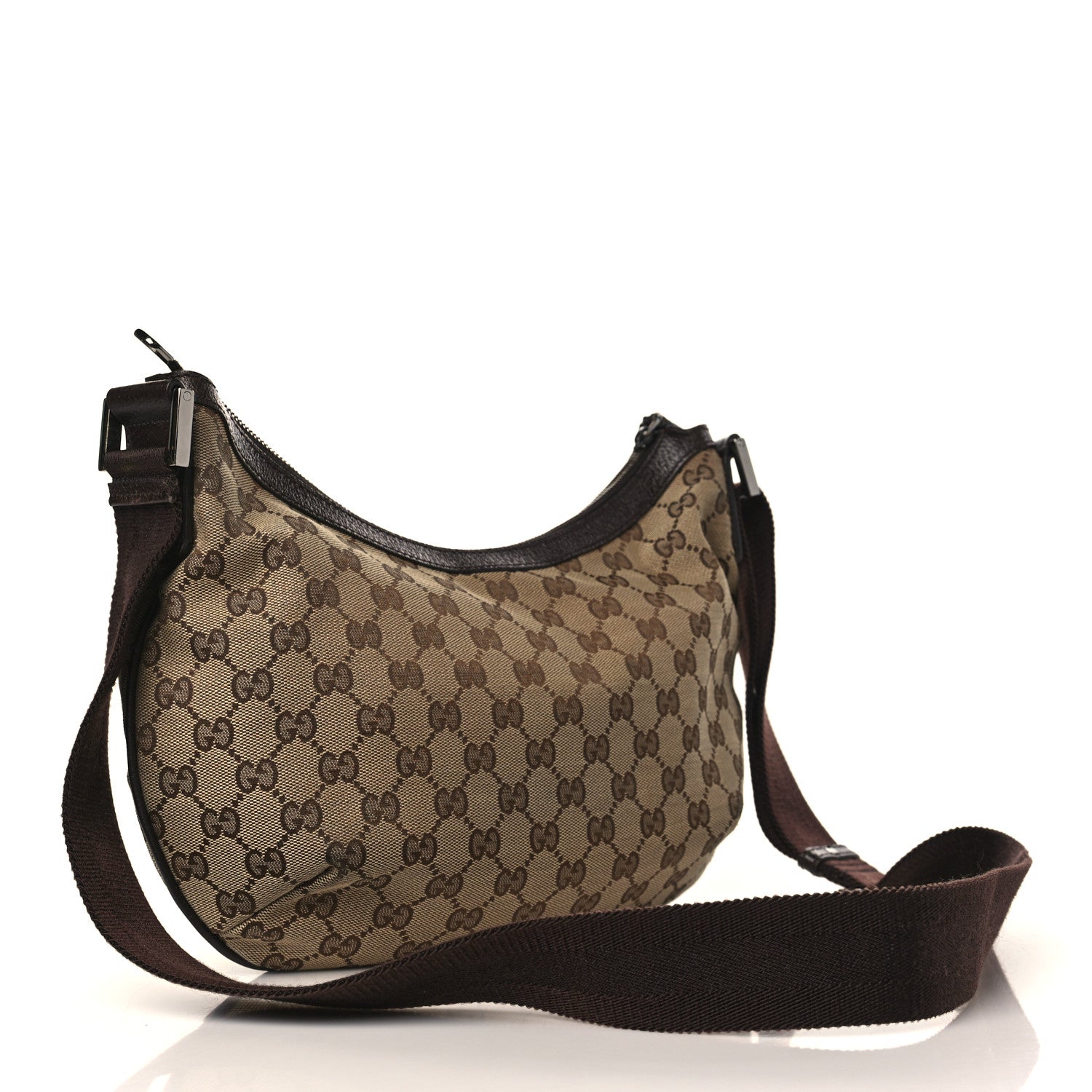 Gucci Monogram Medium Half Moon Hobo Dark Brown 2 of 9