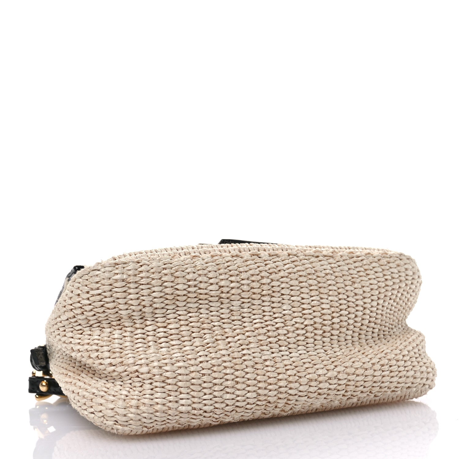 Fendi Raffia Snakeskin Patent Mini Baguette Natural Black 4 of 10