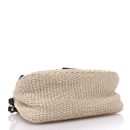 Fendi Raffia Snakeskin Patent Mini Baguette Natural Black 4 of 10