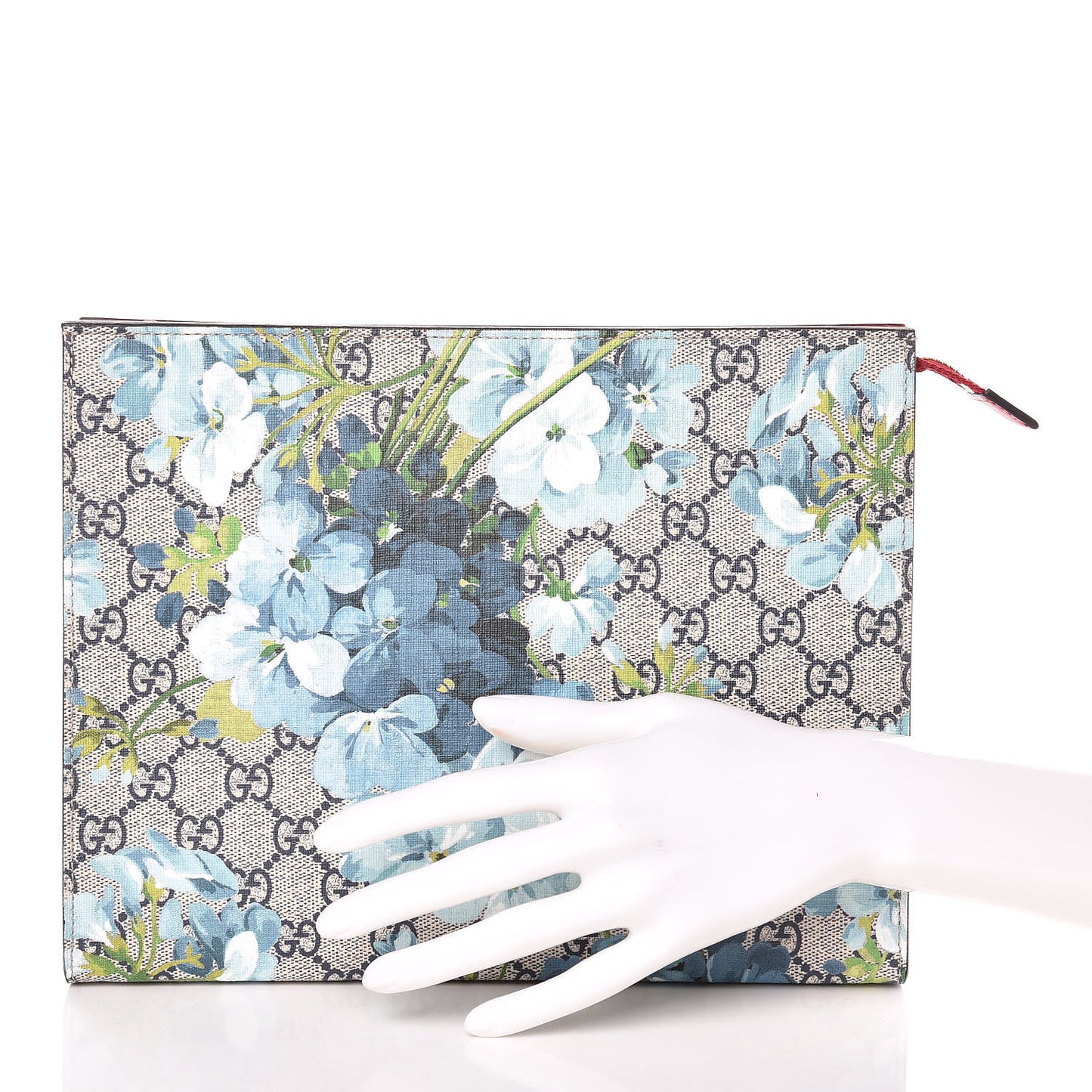 GG Supreme Monogram Blooms Large Cosmetic Case Beige Blue Navy Hibiscus Red