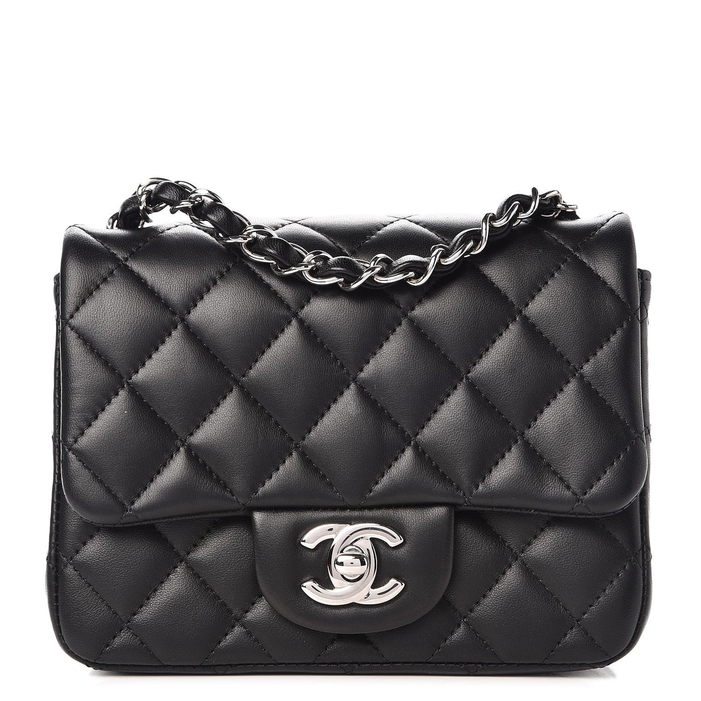 Lambskin Quilted Mini Square Flap Black